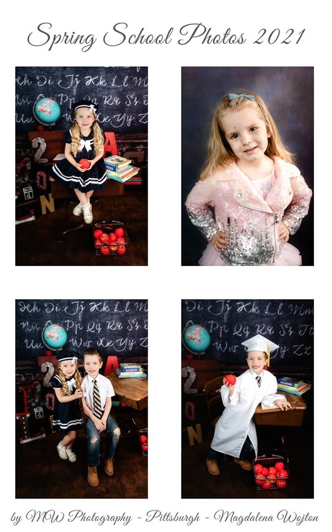 A collage of four children in school uniforms.