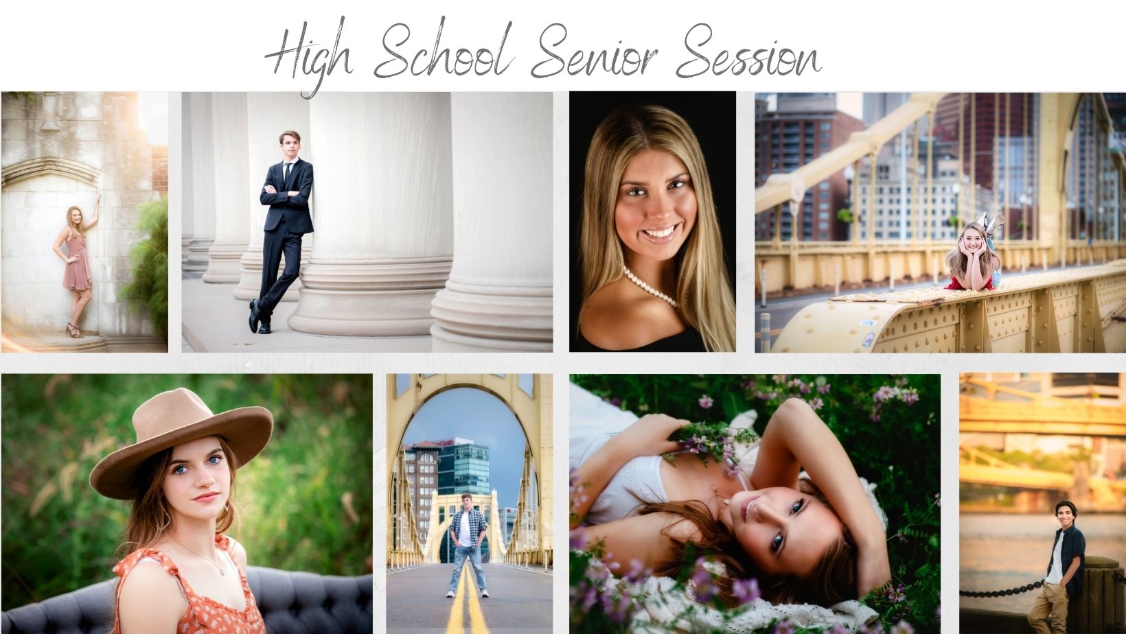 A collage of photos with the words high school senior session