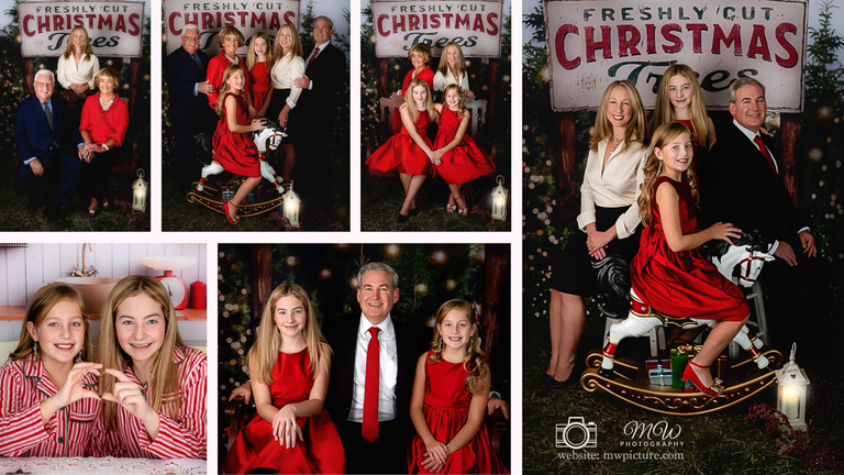 A collage of photos with people in red dresses.